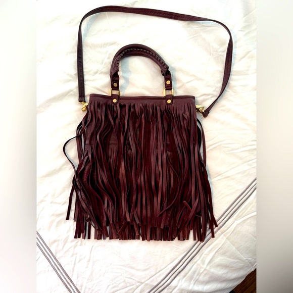 B-Low the belt Oxblood leather fringe crossbody/shoulder bag - gently used - Picture 1 of 3